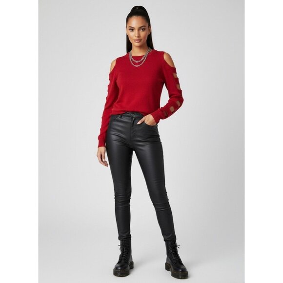 Vtg 90s Y2K F21 Red Angora Cold Shoulder Caged Ladder Sweater | Grunge Baddie S - Picture 14 of 16